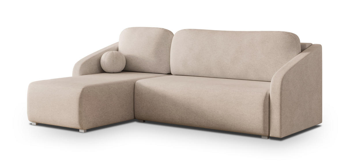 ECKSOFA MARELLO Beige Geflochtener Stoff mit Schlaffunktion - Beige, Holz (220/143cm) - MASSENO