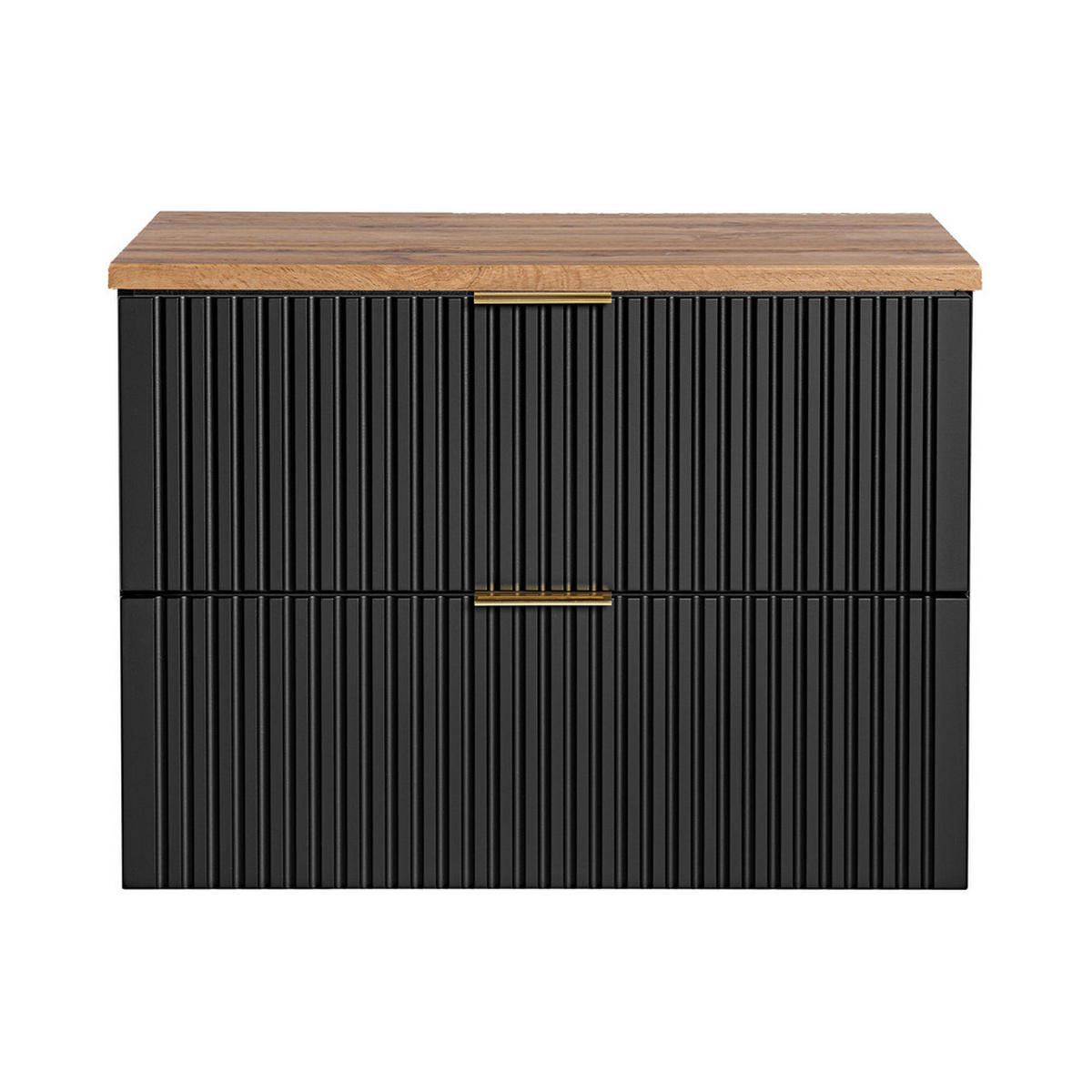 WASCHBECKENUNTERSCHRANK ADEN SET2 Profilierte Fronten Schwarz - Goldfarben/Schwarz, Glas/Holzwerkstoff (80/60/46cm) - Komodee
