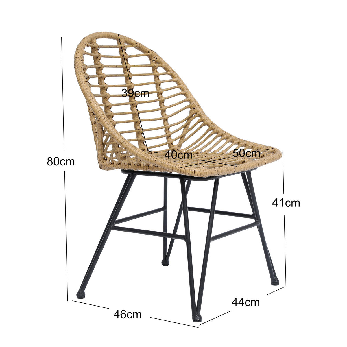 STUHL 4er-Set Rattan Braun - Braun, Holz (50/80/46cm) - Nordlys