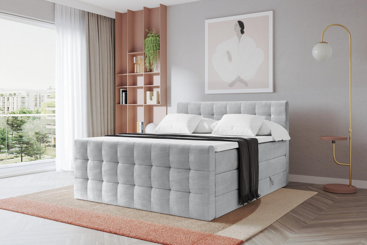 BOXSPRINGOVÁ POSTEL s matrací H3/H4 - IGAN-Z KING - 140x200 cm Šedá - barva hliníku, kompozitní dřevo (143/200cm) - ALTDECOR