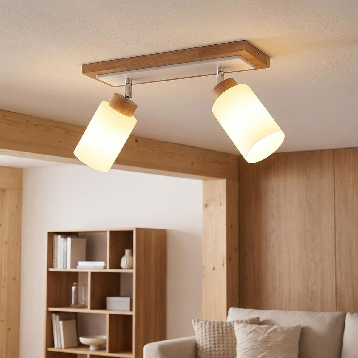 LED DECKENLEUCHTE Holz Braun, Metall Weiß, schwenkbar - Klar, Holz (60/10.3/22cm) - Globo Lighting