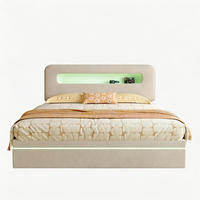 POLSTERBETT 140x200 mit bettkasten, Doppelbett mit stauraum, LED, lattenrost, samt, beige - Beige, Holz/Textil (140/200cm) - GENKI LIVING