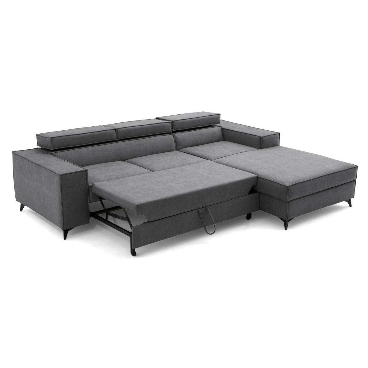 ECKSOFA PURE S Rechts mit Schlaffunktion 127x215 Velours Grau - Schwarz/Grau, Holz/Textil (204/281cm) - Muffo