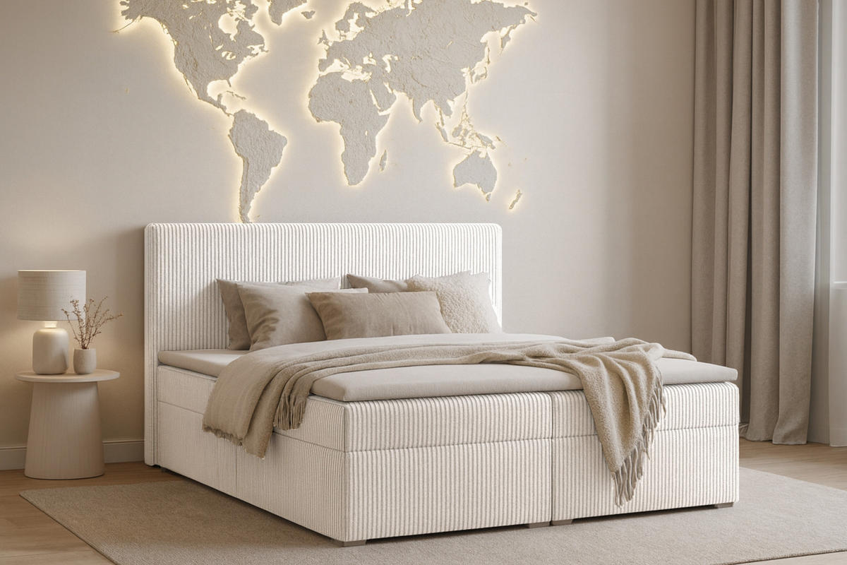 BOXBETT LOFT IV 180/200 Cord Ecru mit Taschen-Federkernmatratzen 7 Zonen H4 - Ecru, Holz/Holzwerkstoff (180/200cm) - Deine Möbel 24