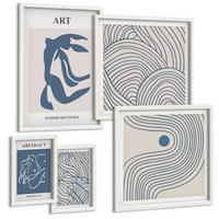 BILDER SET 5er Set - 50x50 cm & 20x30 cm & 40x60 cm Weißer Rahmen - Abstrakte blaue Linien - Weiß, Kunststoff (40/60cm) - TULUP