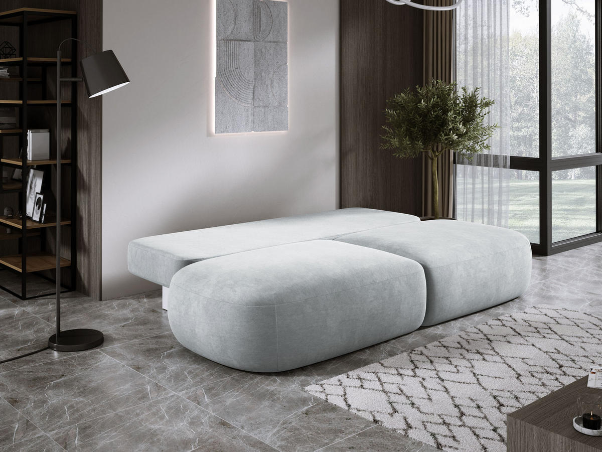SCHLAFSOFA Moderne BABU mit Schlaffunktion – 3-Sitzer Sofa mit Bettkasten, DL-Automat, 2 Rückenkissen, 2 Zierkissen, 240x90x90 cm, Silber - Silberfarben, Holz/Textil (240/90/90cm) - DomoHome