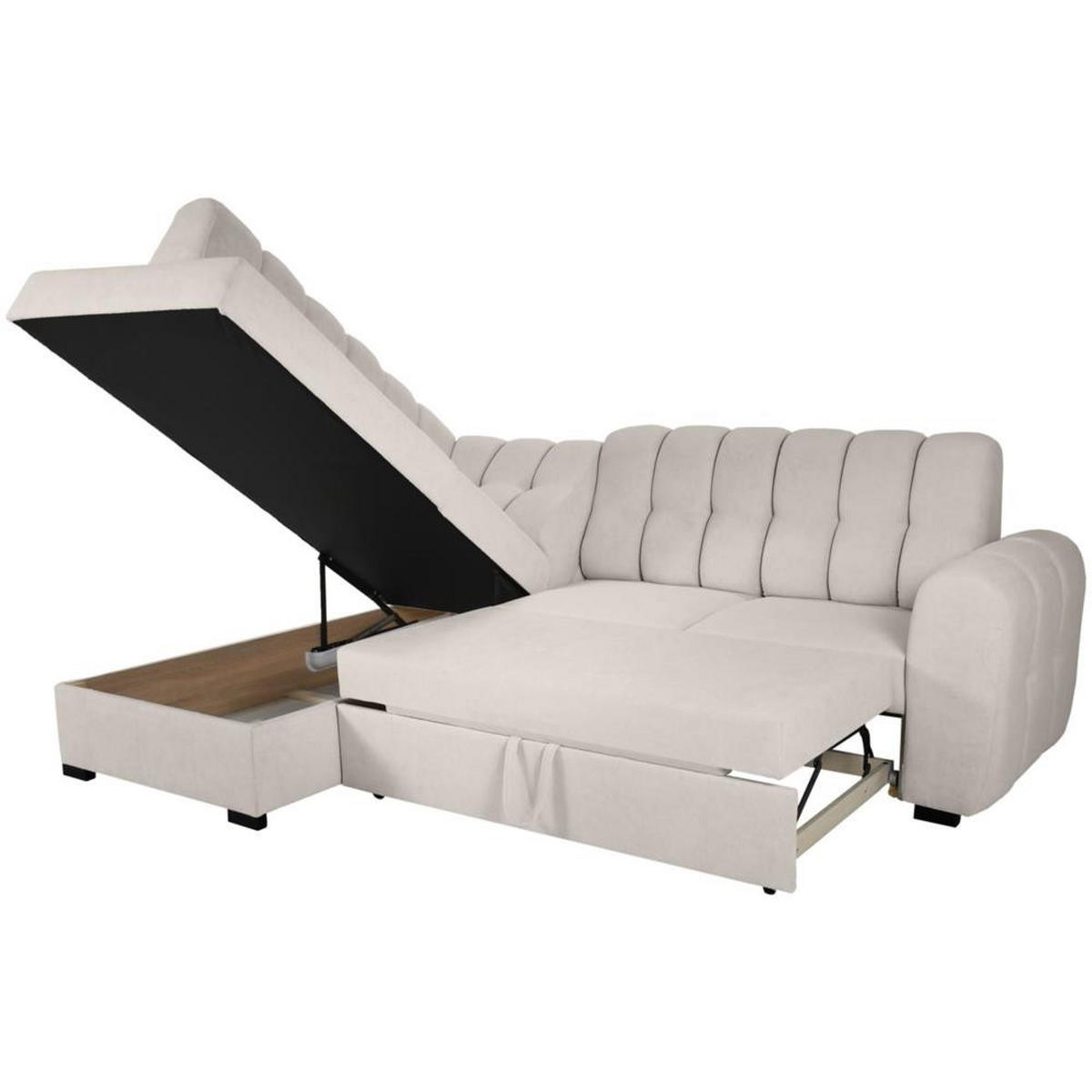 ECKSCHLAFSOFA Zoja links beige - Beige/Schwarz, Textil (261/193cm) - Beautysofa