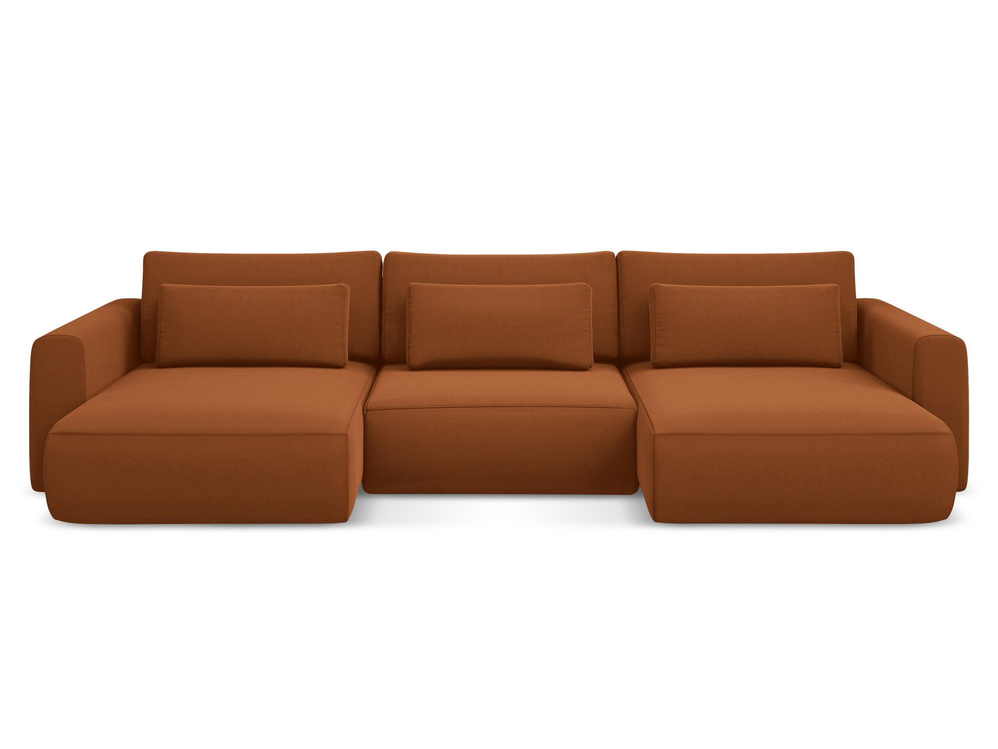 WOHNLANDSCHAFT Samt Stoff Orange - Terra cotta/Schwarz, Kunststoff/Textil (340/82/149cm) - Makamii