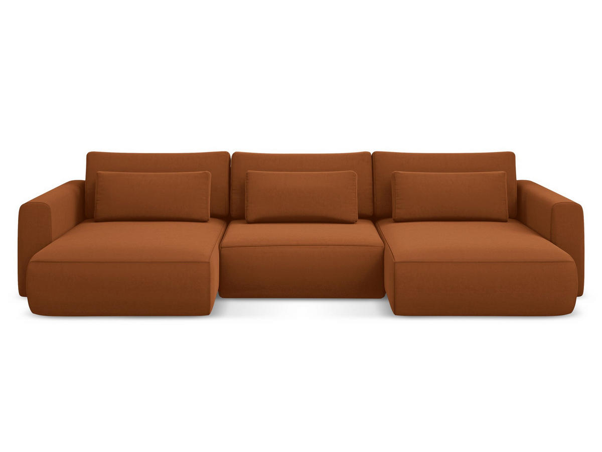 WOHNLANDSCHAFT Samt Stoff Orange - Terra cotta/Schwarz, Kunststoff/Textil (340/82/149cm) - Makamii