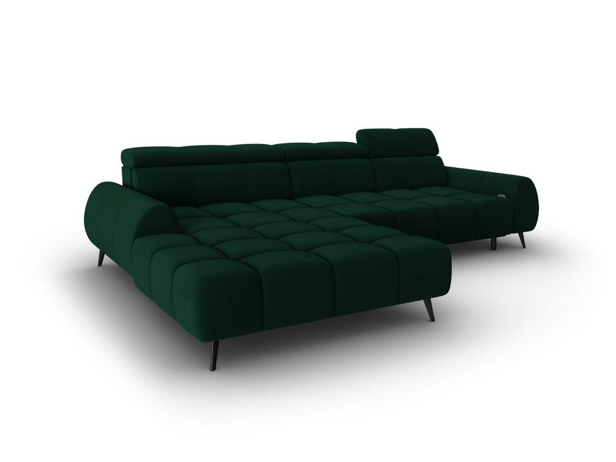ELEKTRISCHES-ECKSOFA links Alyse aus Samt flaschengrün 5 Sitzplätze - Grün, Textil (188/295cm) - Micadoni