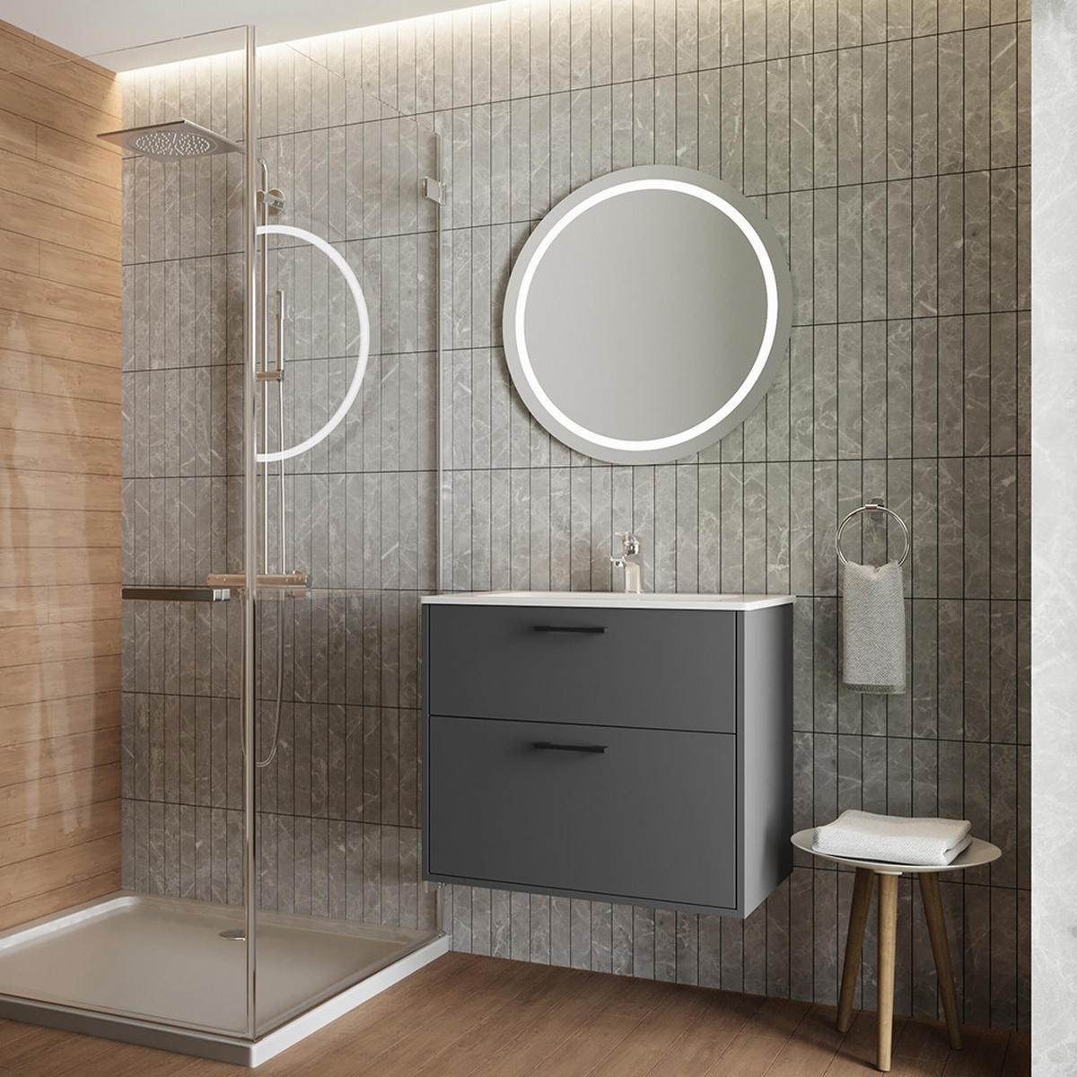 WASCHBECKENUNTERSCHRANK Lanco Anthrazit 61 x 61.5 cm mit Waschbecken - Anthrazit, Holzwerkstoff (61/61.5/46.5cm) - Vicco