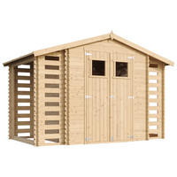 HOLZHAUS GARTENHAUS mit Brennholzschuppen M391+M391G - mit imprägniertem Boden - 3,53 + 0,97 + 0,97 m2 - Beige, Holz (328/218/206cm) - Timbela