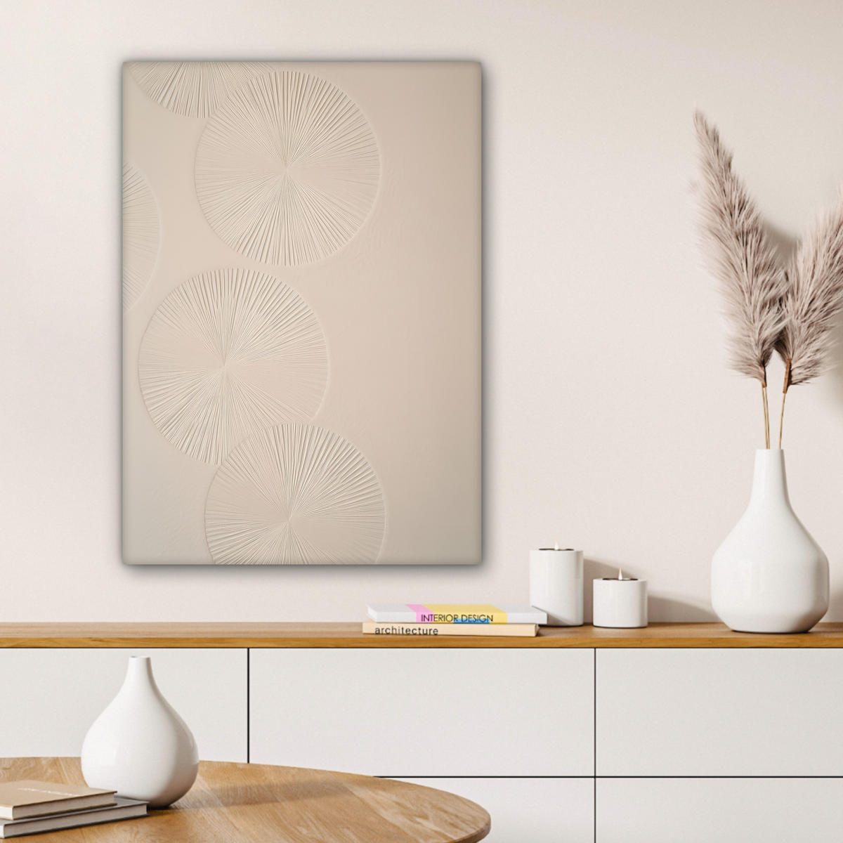 LEINWANDBILD Japandi - Beige - Modern Wandbild Wohnzimmer 60x80 cm - Ecru, Textil (60/80cm) - MuchoWow