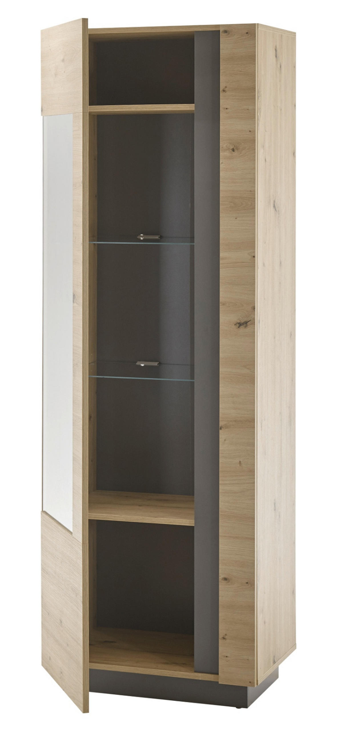 VITRINE Eiche Artisan, Graphit grau 60 cm, Vitrinenschrank mit Soft-Close - Eiche Artisan/Grau, Glas/Holz (60/194/40cm) - Furn.Design