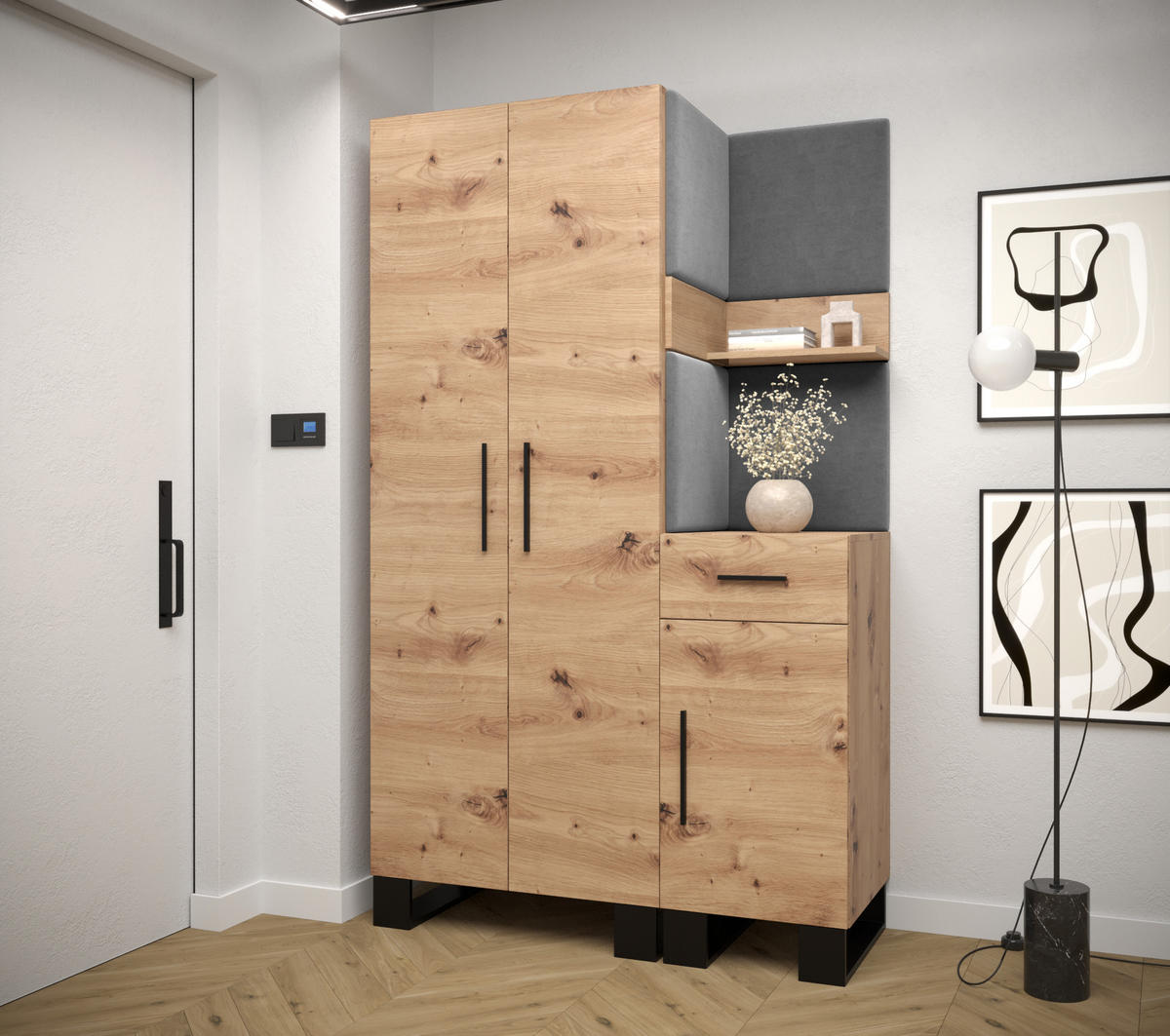 GARDEROBEN-SET 196/116/45,6 - Schwarz/Eiche Artisan, Holz/Kunststoff (116/196/45.6cm) - Abiks Möbel