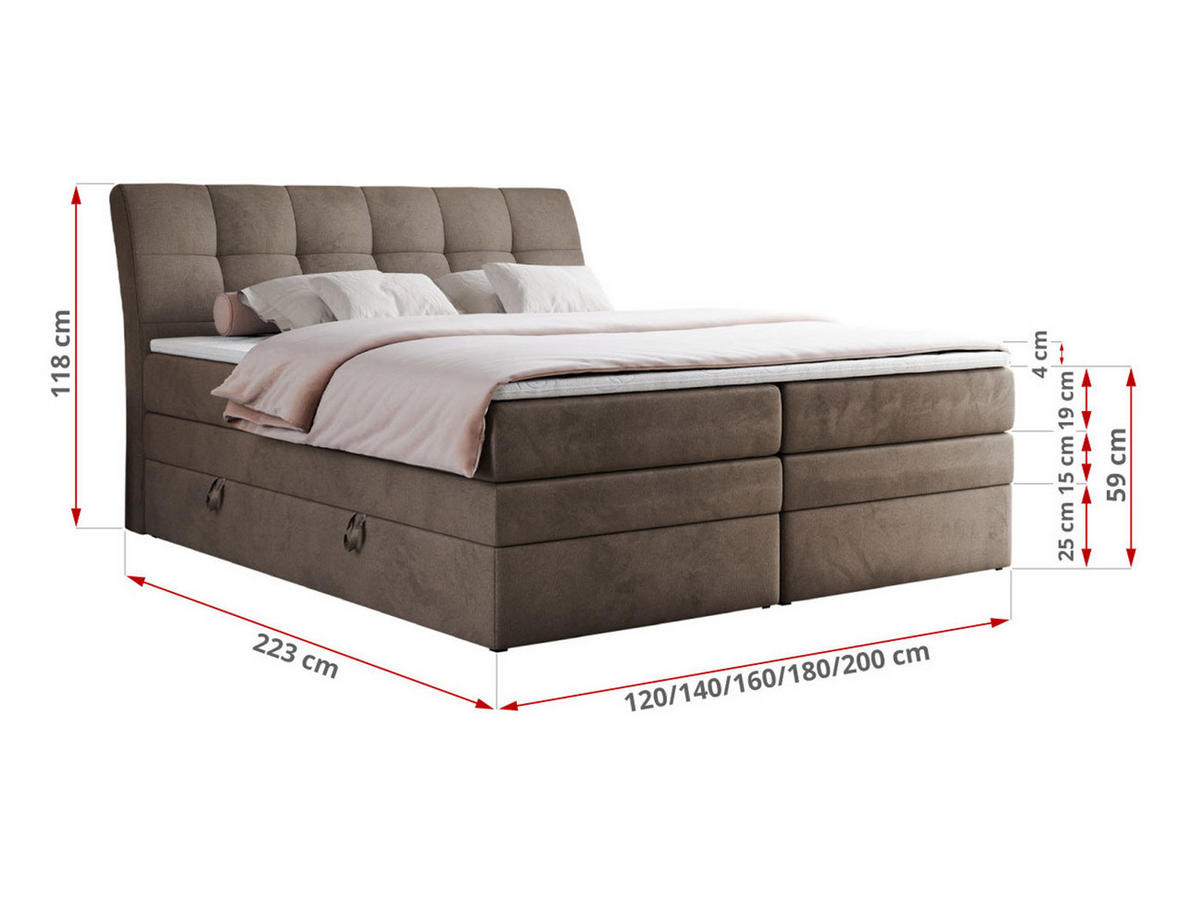 BOXSPRINGBETT GOLD-10 KING 120/200 Braun Velvet - H3 - Braun, Holz/Textil (120/200cm) - MKS