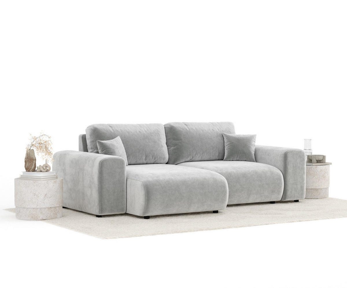 ECKSOFA Zanzibar Hellgrau Samtstoff - Hellgrau/Schwarz, Holz/Holzwerkstoff (237/144cm) - Maison de Reve
