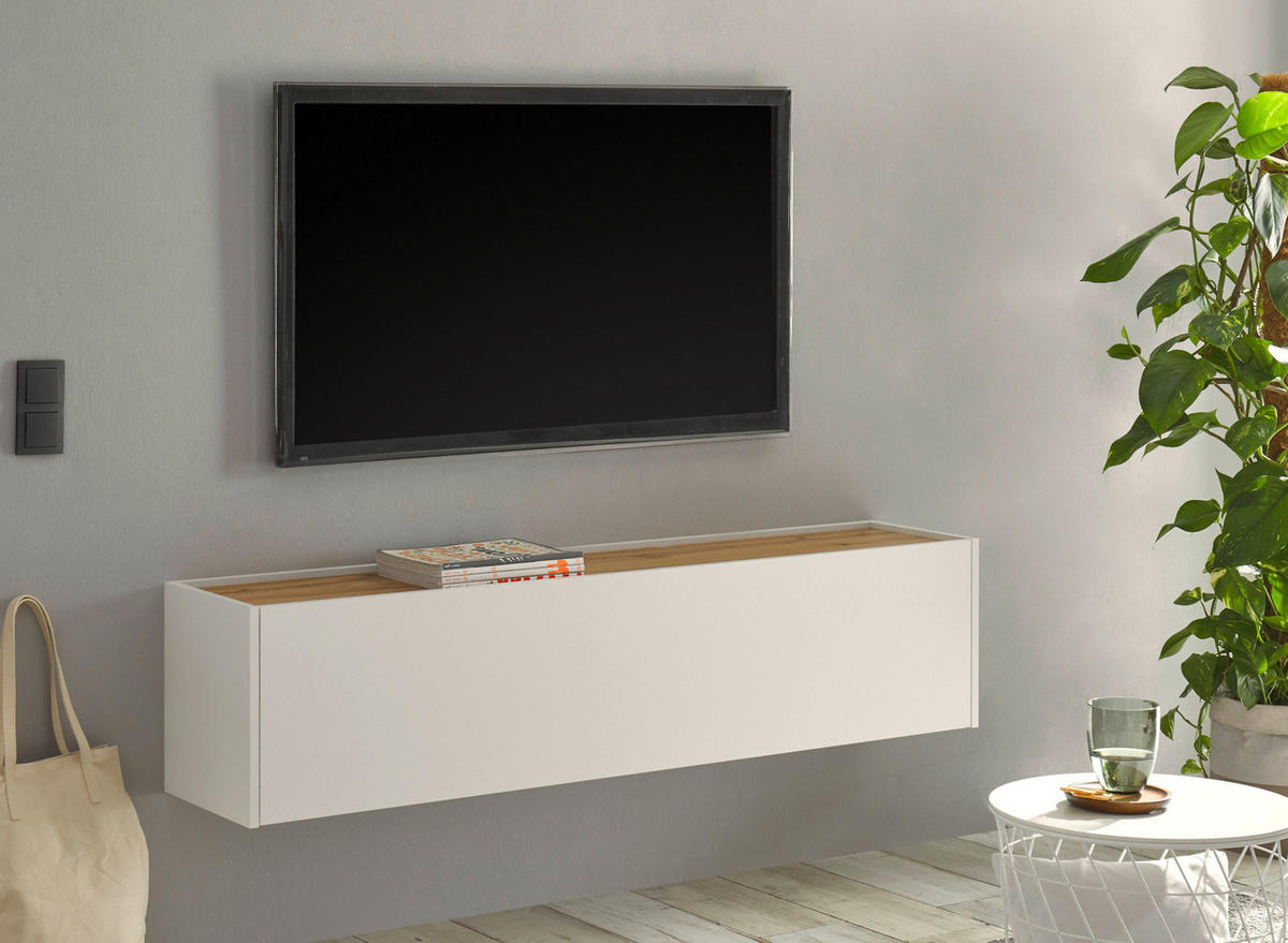 TV-LOWBOARD weiß, Eiche Wotan 150 cm, TV-Unterteil hängend - Eiche Wotan/Weiß, Holz/Holzwerkstoff (150/35/30cm) - Furn.Design