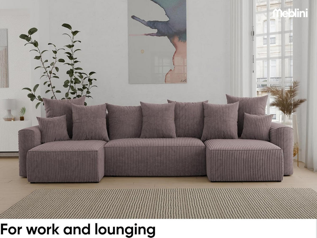 ECKSOFA DAVE U - Schwarz/Braun, Holzwerkstoff (312/142cm) - Meblini