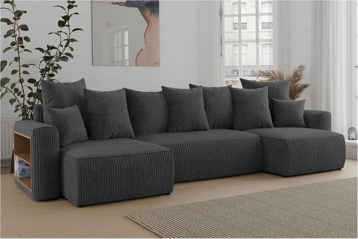ECKSOFA SOLARIS U - Dunkelgrau/Schwarz, Holzwerkstoff (312/142cm) - Meblini