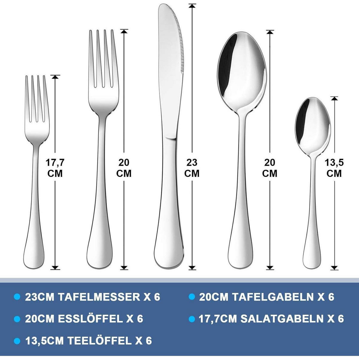 BESTECKSET 30-teilig für 6 Personen Edelstahl poliert - Silberfarben, Metall