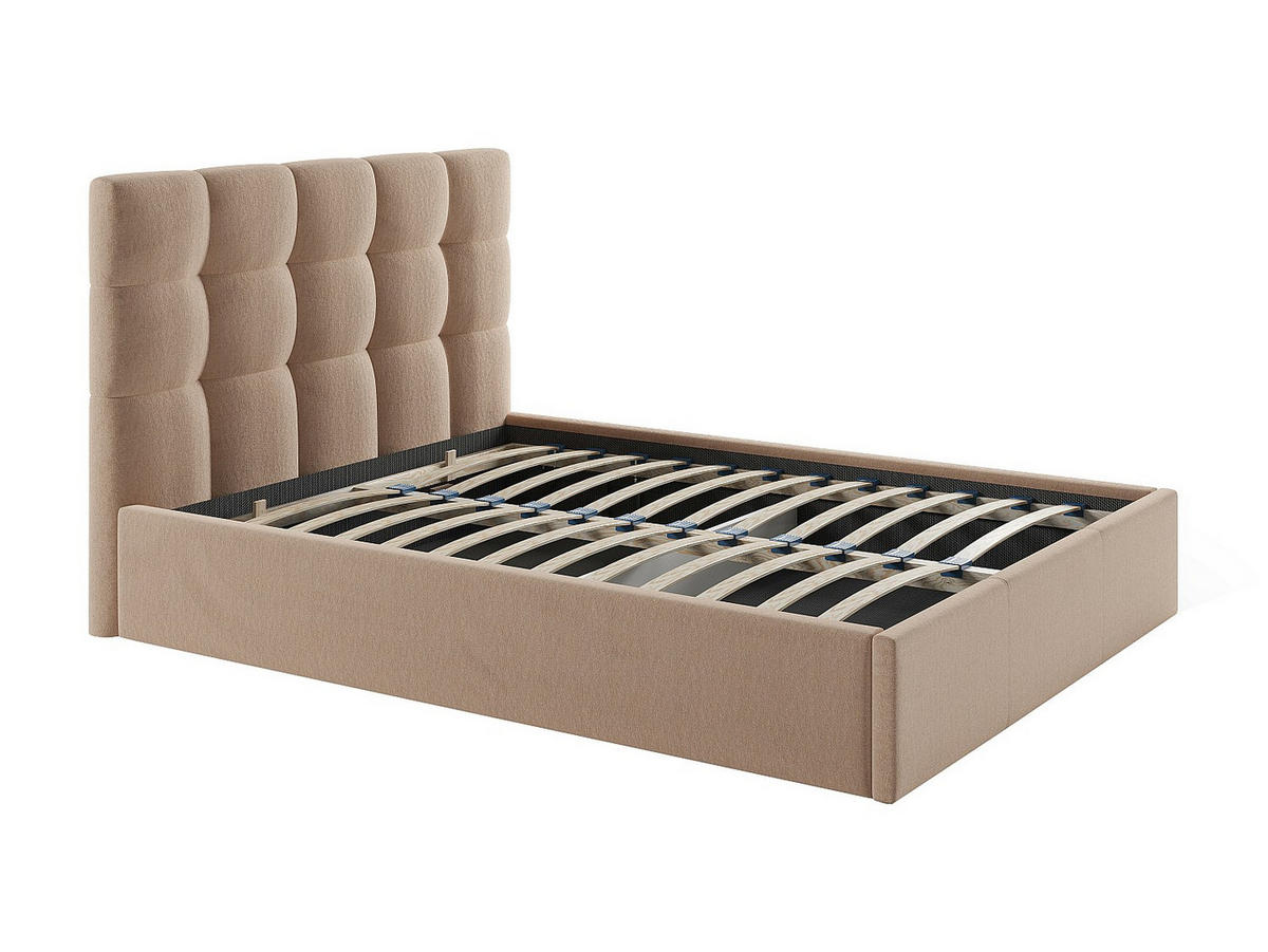 BETT mit Bettkasten - 2 Personen - Samt, Stoff - Beige - Beige, Textil (140/190cm) - Vente-Unique