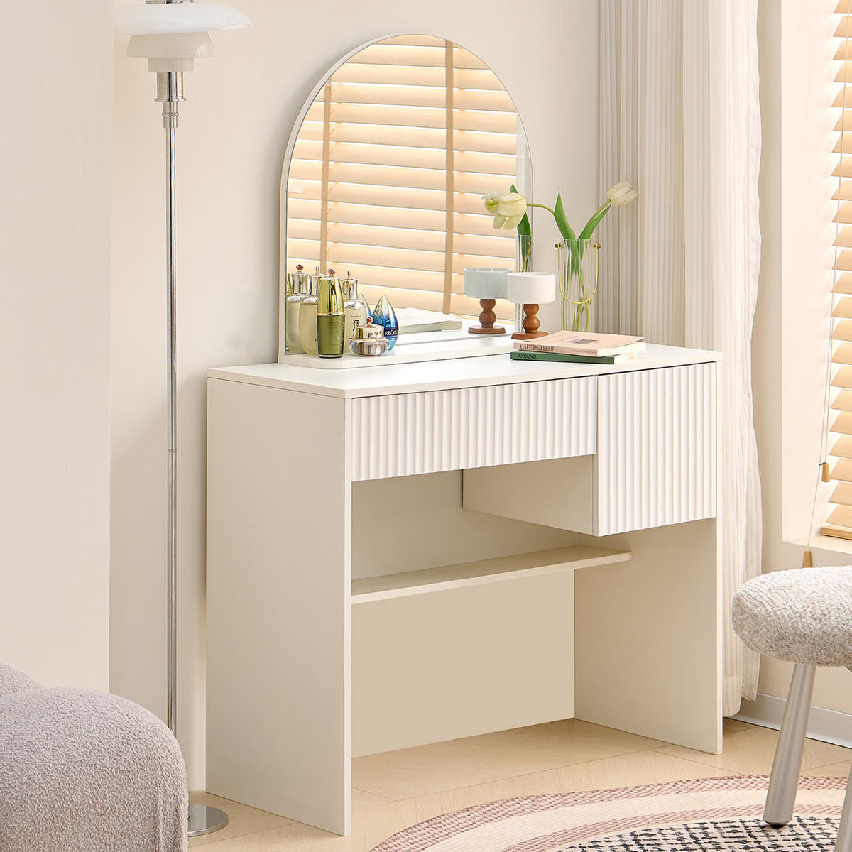 SCHMINKTISCH in Weiß Frisiertisch mit Schubladen und Spiegel für Schlafzimmer, B90/T40/H135cm - Weiß, Glas/Holzwerkstoff (90/135/40cm) - STILVORA