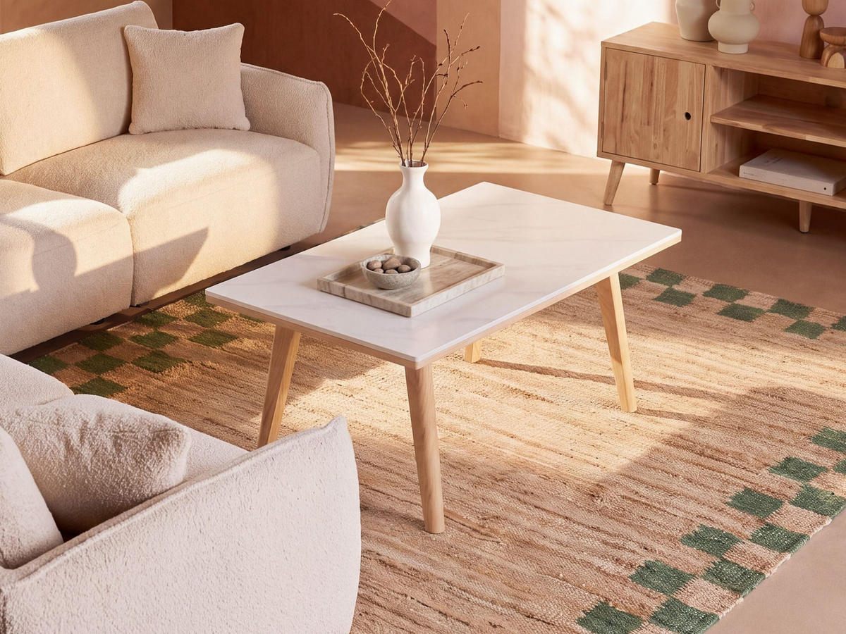 COUCHTISCH Weißer Marmor Walker - Hellbraun/Braun, Holz (120/70/40cm) - Beliani