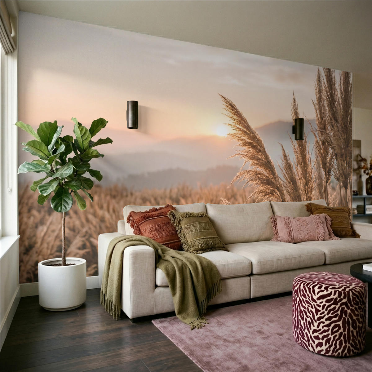 TAPETE - Gras - Feld - Sonne - Natur - 450x280 cm - Sandfarben, Papier (450/280cm) - OnlyWow