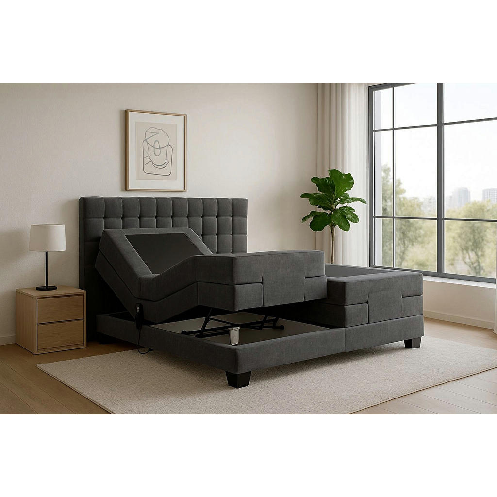 Thumbnail - Labett Boxspringbett, Dunkelgrau, Holz, Kiefer, 7-Zonen, Höhe ca. 43 cm, 140x200 cm, Oeko-Tex® Standard 100, Schlafzimme...