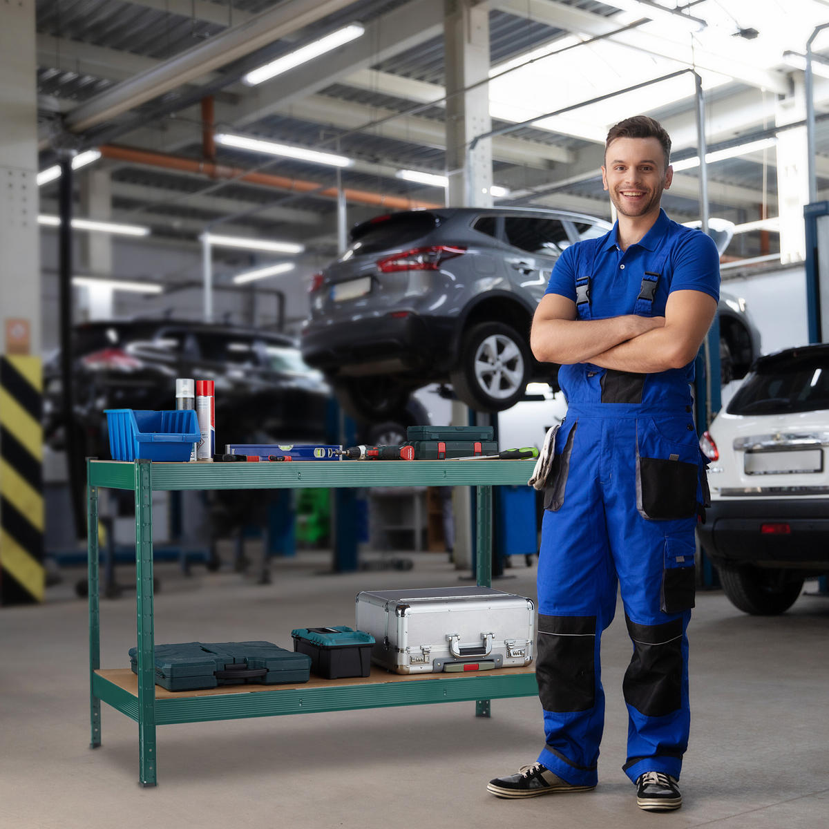 WERKBANK - Multicolor, Holzwerkstoff/Metall (141/91/61cm) - Relaxdays