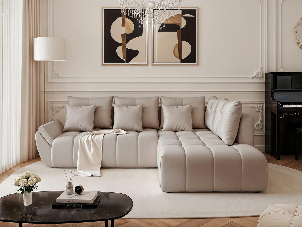 ECKSOFA DOLCE mit Schlaffunktion und Bettkasten Beige-Grau - Greige, Holzwerkstoff/Kunststoff (266/190cm) - Idohome