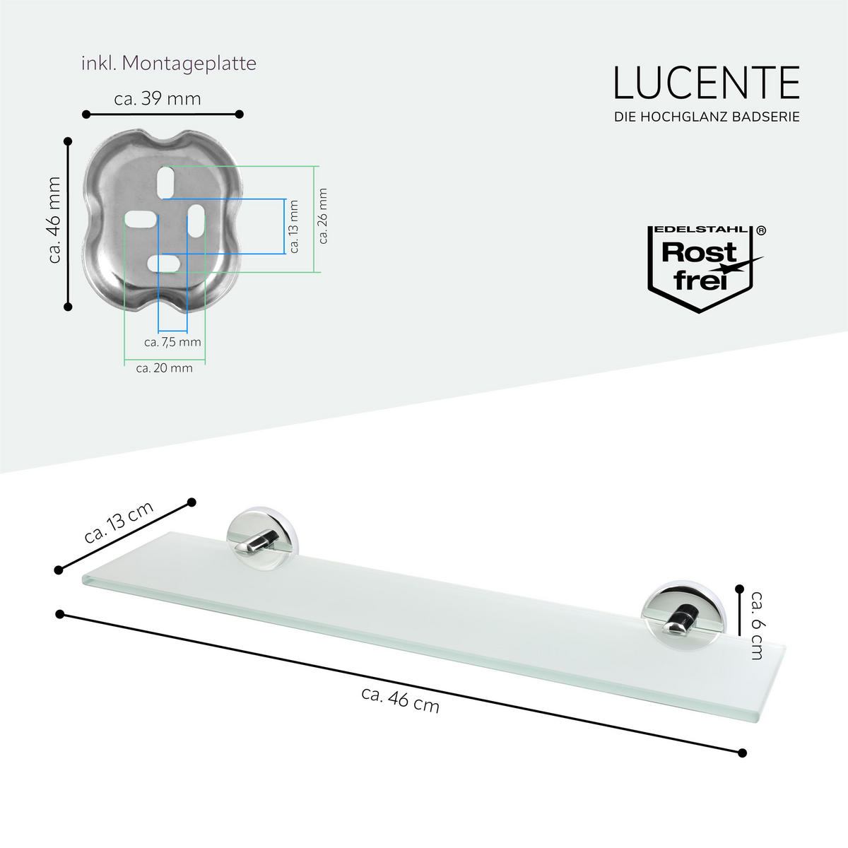 GLASABLAGE LUCENTE, Edelstahl, verchromt - Chromfarben, Metall (46/6/13cm) - bremermann