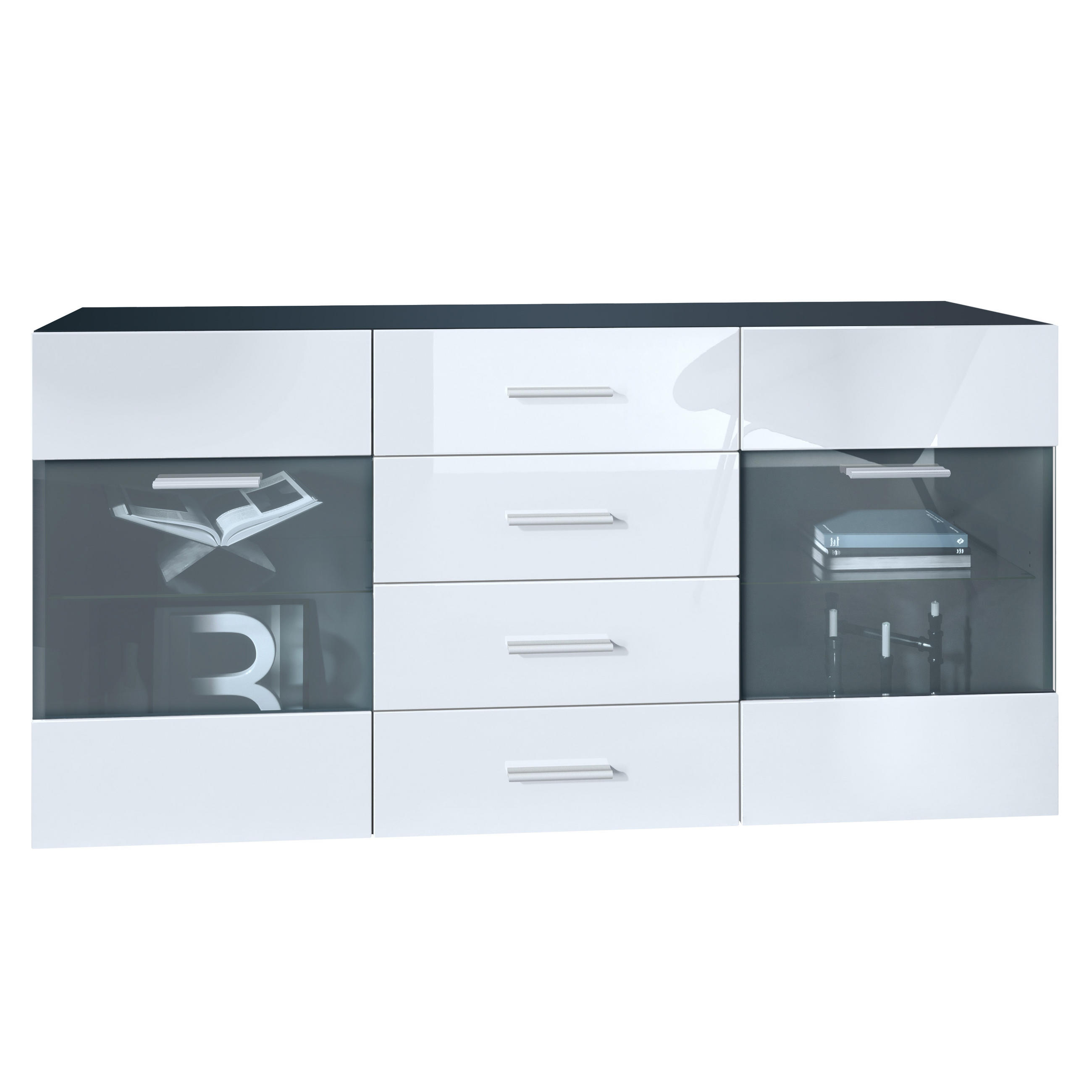 Vladon Sideboard Weiß Hochglanz 139x72x35 cm
