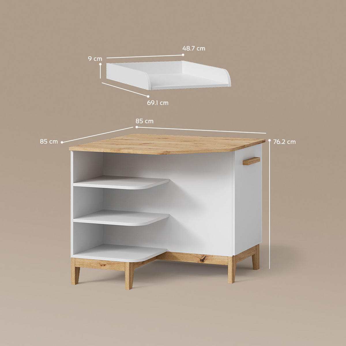 WICKELKOMMODE Mailo Weiß/Artisan mit Tür - Weiß/Eiche Artisan, Holzwerkstoff (85/85.2/85cm) - Livinity®