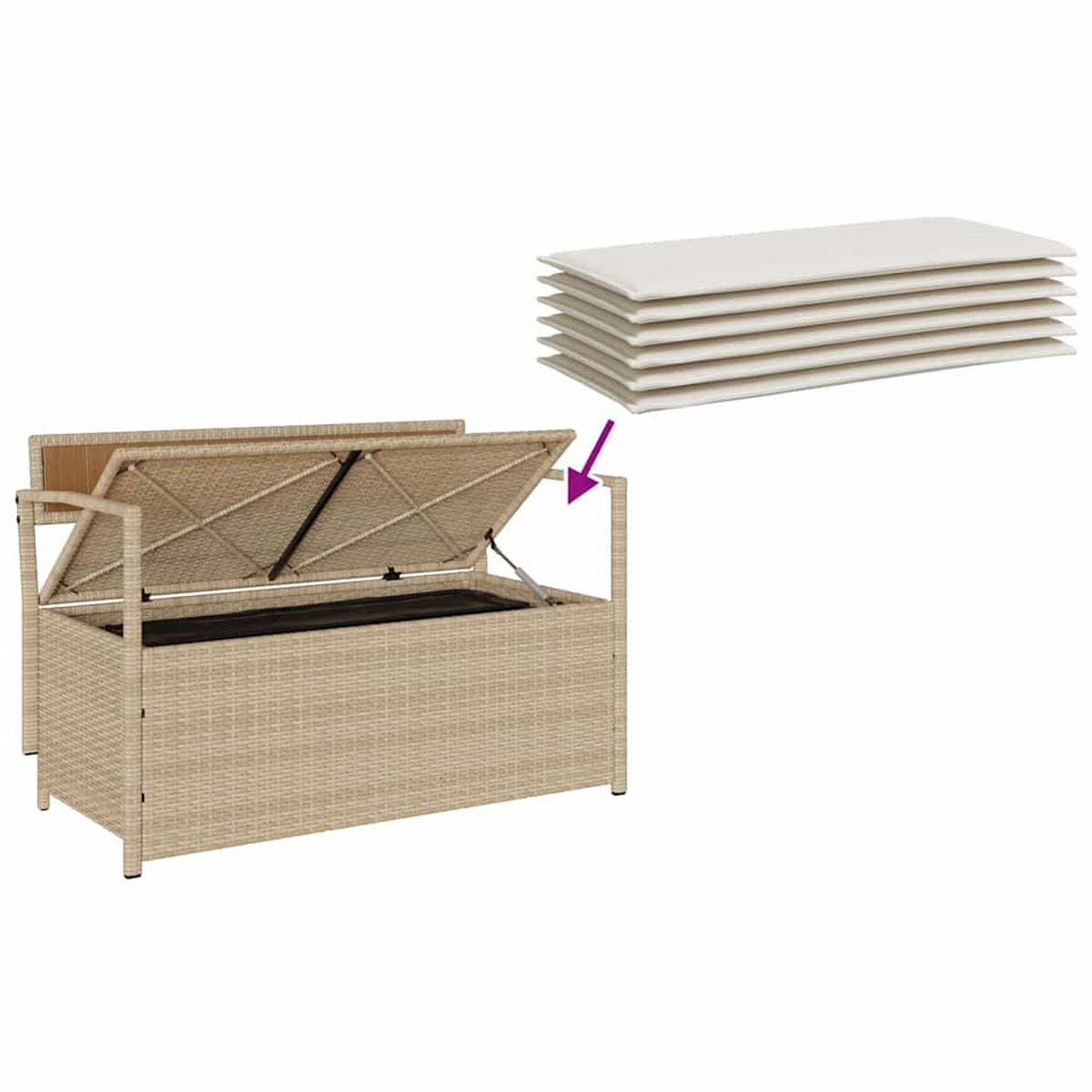 GARTENBANK Mit Stauraum Und Kissen Beige Poly Rattan - Beige, Kunststoff (54/74/111.5cm) - vidaXL
