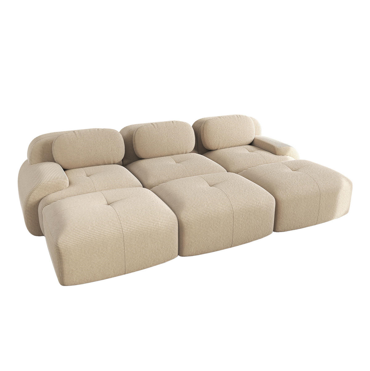 MODULARES Ecksofa aus Cordstoff in Beige 298x178x70 cm mit 32D-Schaumstoff und rutschfester Unterseite - Beige, Textil (178/298cm) - IVMEU