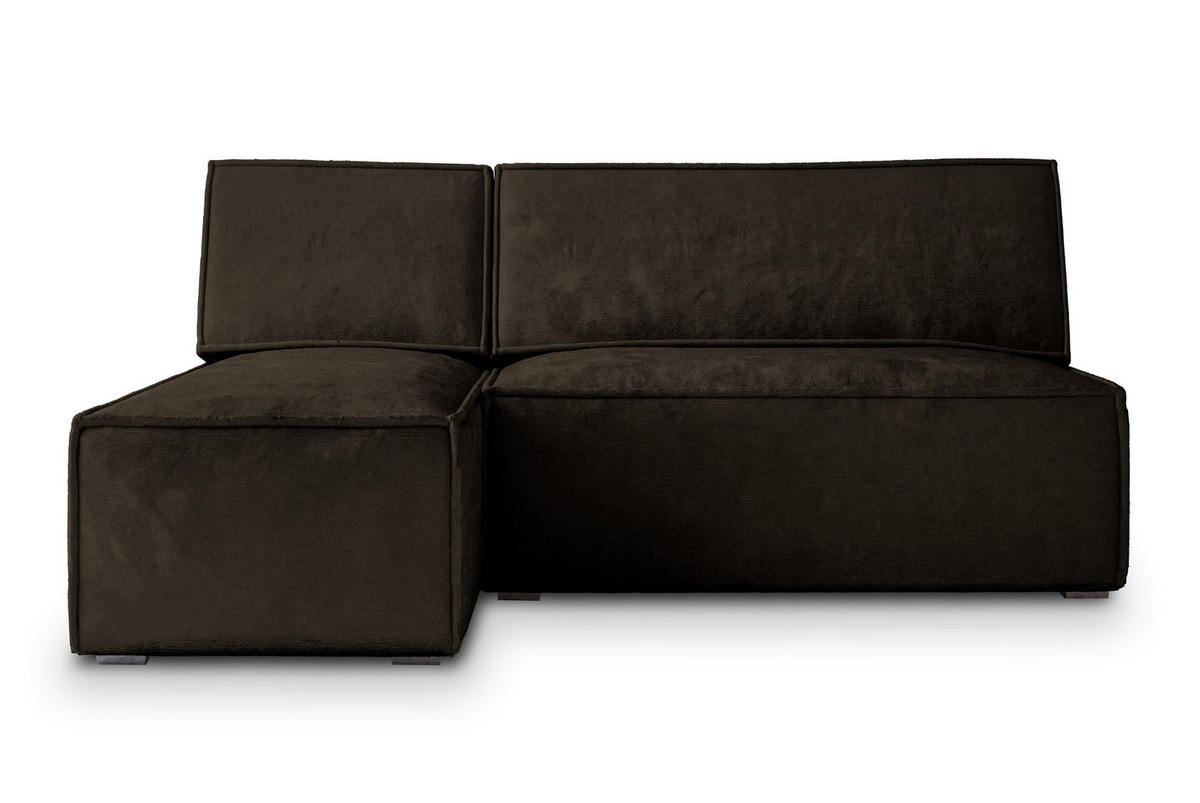 ECKSOFA BRISO M Braun Velours-Stoff mit Schlaffunktion - Braun, Holz (200/140cm) - MASSENO
