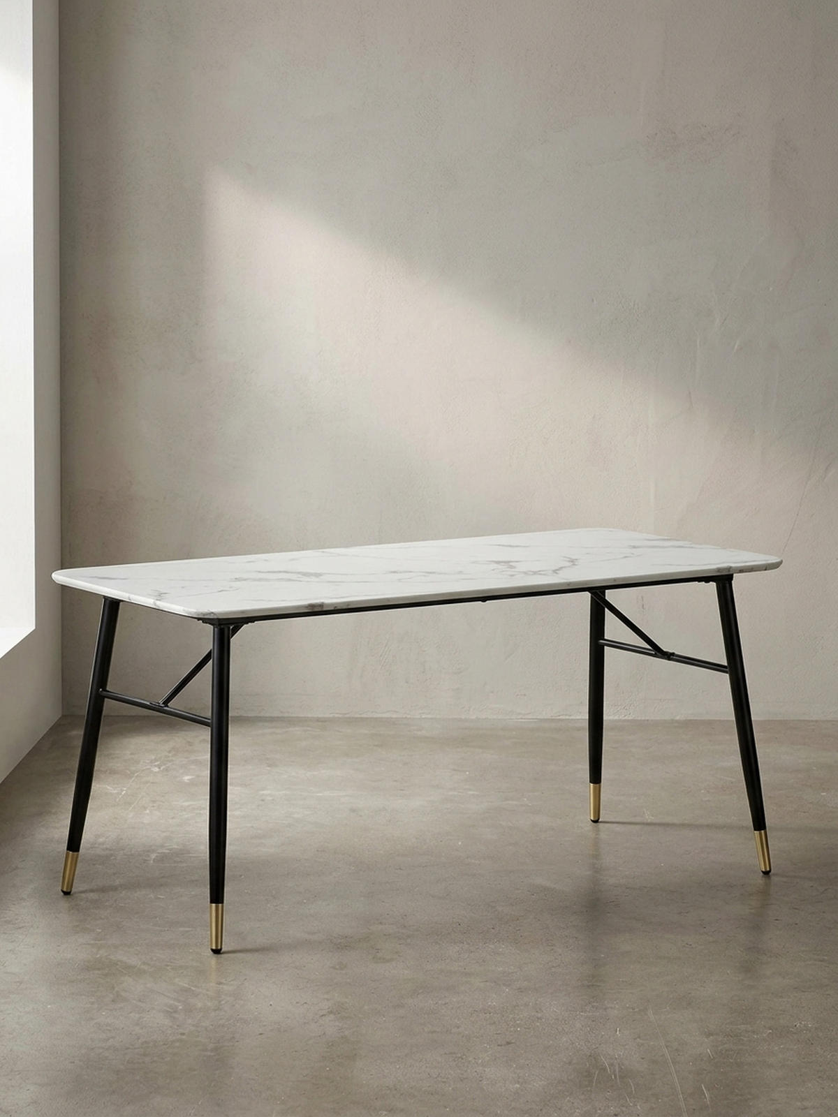 ESSTISCH Marmoroptik Metall Rechteckig Modern Klein, Weiß 140x80x76 cm - Goldfarben/Weiß, Holzwerkstoff/Metall (80/140/76cm) - KADIMA DESIGN