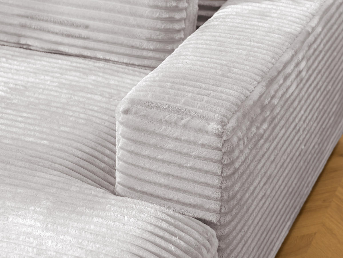 ECKSOFA Wolke mit tiefer Sitzfläche, Schlaffunktion und praktischem Bettkasten aus weichem Hellgrau Cordstoff - Hellgrau/Schwarz, Holz/Kunststoff (225/162cm) - S-Style