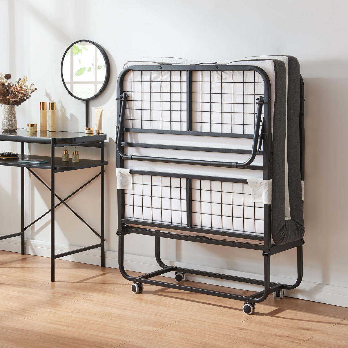 METALL-KLAPPBETT Borjavle - Schwarz, Kunststoff/Textil (90/200cm) - [en.casa]