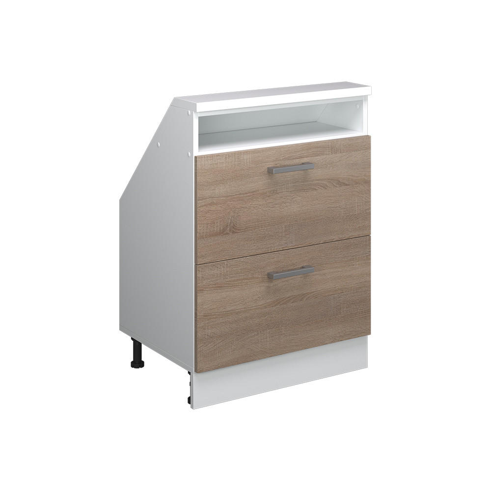 KÖKSSKÅP FÖR SLUTTANDE TAK R-Line Sonoma 60 cm med 2 lådor Sonoma ek, Vit 83.8/60/46 cm