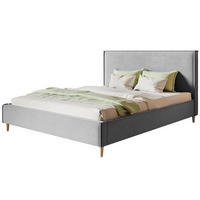 POLSTERBETT LUX RICO mit Kopfteil, 160 x 200 cm, Doppelbett mit Lattenrost aus Holz, Velourstoff Hellgrau, Füße in Farbe: Braun - Hellgrau, Holz/Textil (160/200cm) - Alpi-Möbel