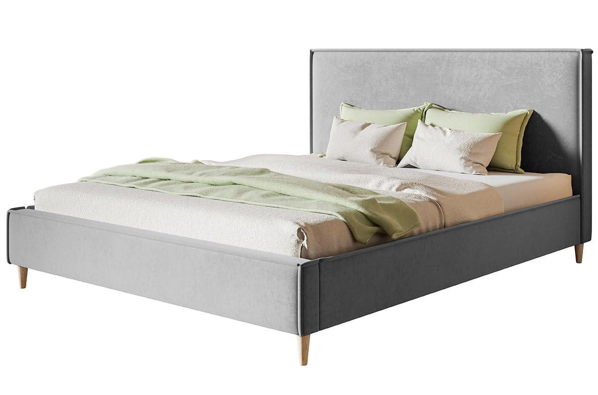 POLSTERBETT LUX RICO mit Kopfteil, 160 x 200 cm, Doppelbett mit Lattenrost aus Holz, Velourstoff Hellgrau, Füße in Farbe: Braun - Hellgrau, Holz/Textil (160/200cm) - Alpi-Möbel
