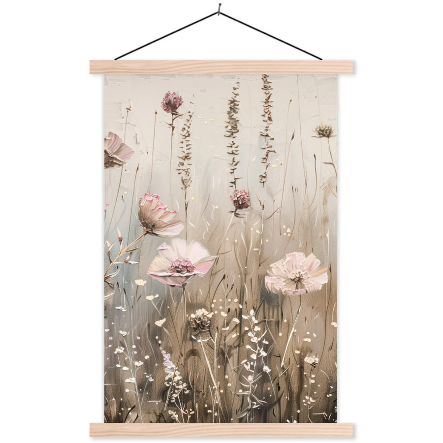 MuchoWow PLAKÁT S MAGNETICKOU LIŠTOU Květiny - růžová - moderní - béžová 60x90 cm
