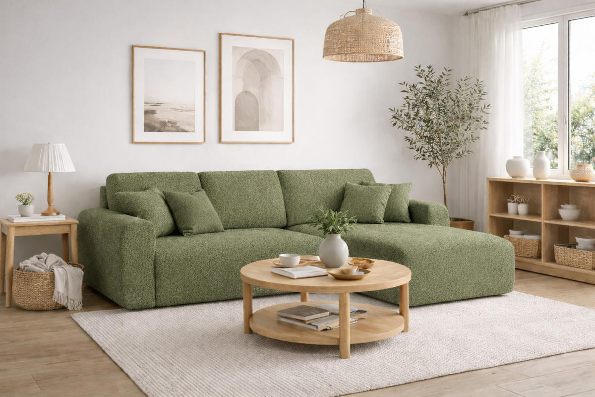 ECKSOFA Mit Schlaffunktion Und Bettkasten L-Form Ivo L, Chenille-Stoff Artico, Moss, Rechts - Grün, Holz (250/142cm) - Kaiser Möbel