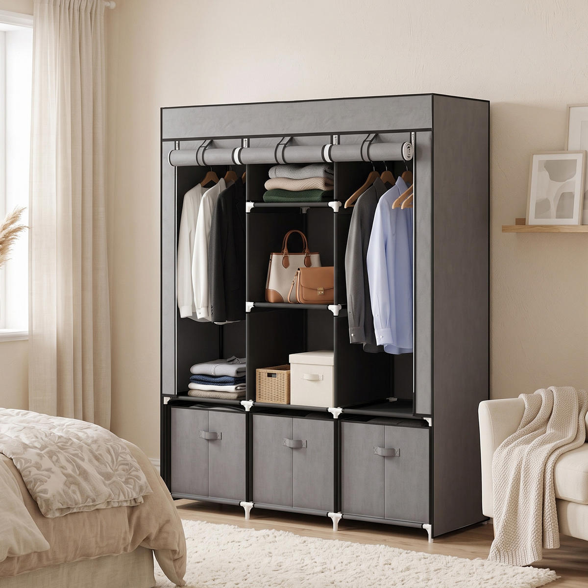 KLEIDERSCHRANK Dunkelgrau 43.0/125.0/162.5 cm - Dunkelgrau, Metall (125/162.5/43cm)