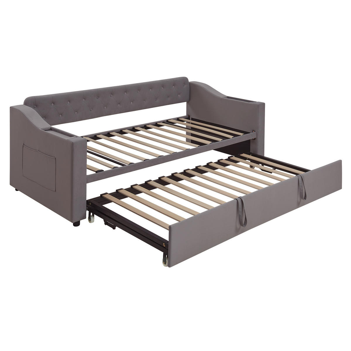 POLSTERBETT 90/180 cm Dunkelgrau aus Samt mit Stauraum und USB- und Type-C-Anschlüssen - Dunkelgrau, Textil (90/190cm) - OKWISH