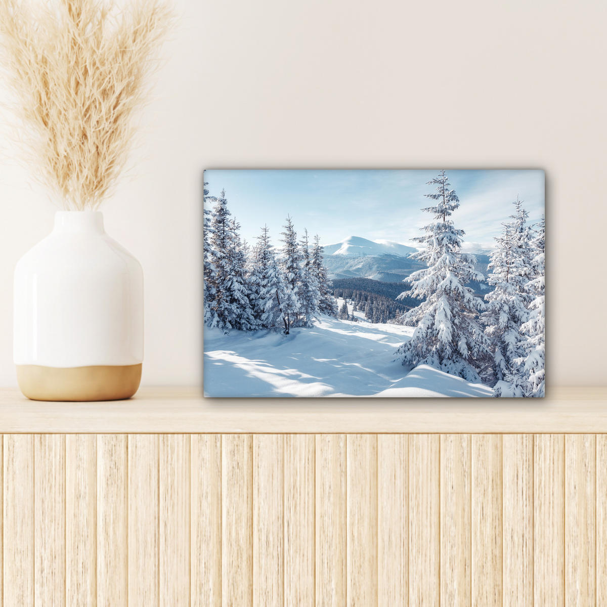 LEINWANDBILD Winterlandschaft - Natur - Berge - Bäume - Schnee 30x20 cm - Hellblau, Textil (30/20cm) - MuchoWow