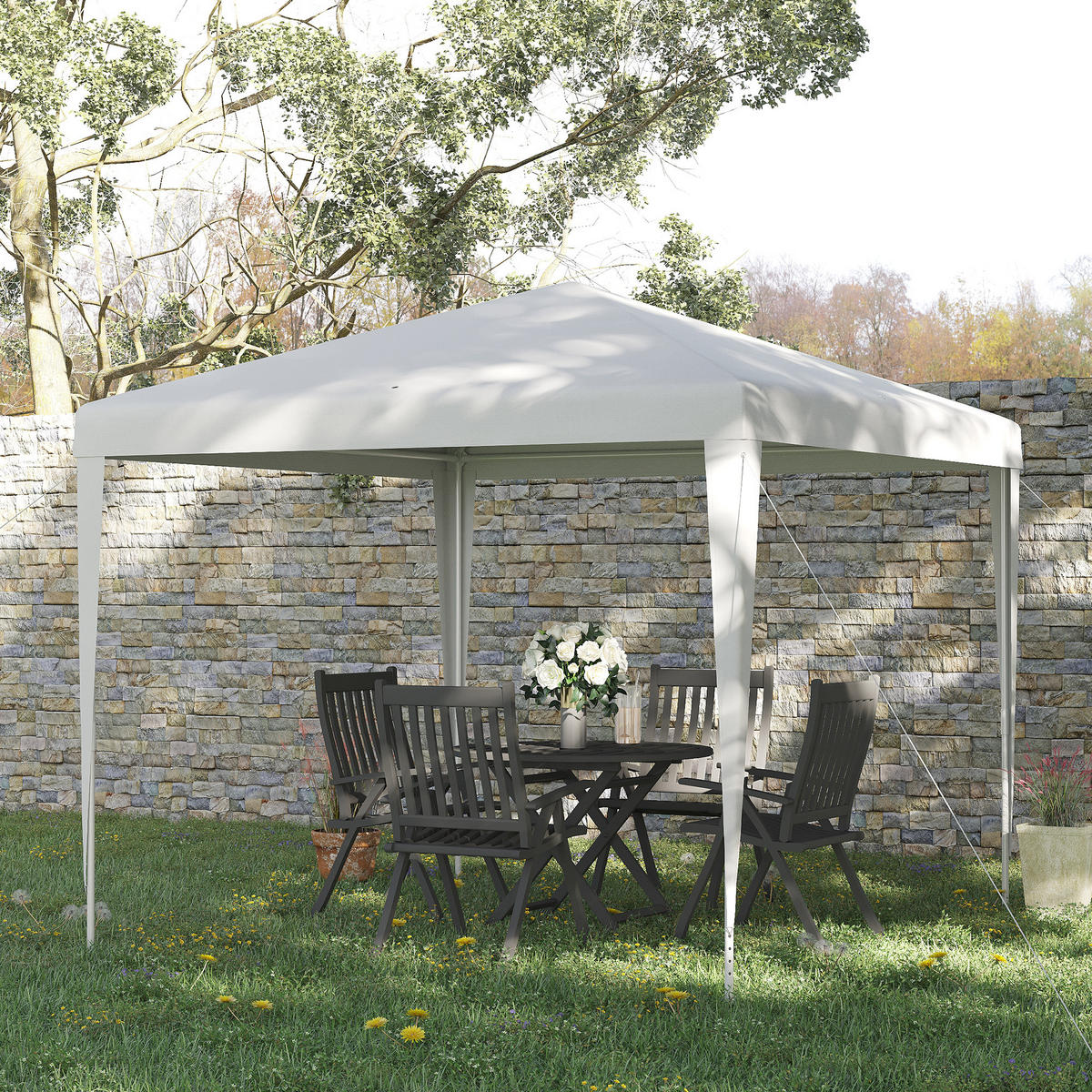 PAVILLON 2,7x2,7m Rechteckig Wasserabweisend Stabil Winterfest Pavillon Partyzelt Gartenzelt Gartenpavillon Festzelt für Camping Garten, Weiß - Weiß, Metall (270/254/270cm)